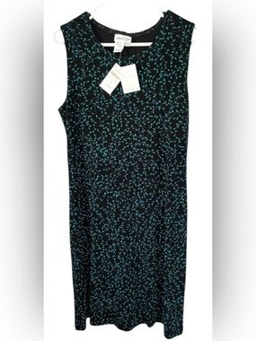 Coldwater Creek Black Floral Tank Sleeveless Dress Travel Knit Size Large